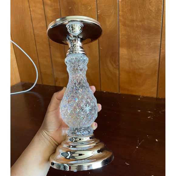 NWT Bath & Body Works SILVER SWIRLING GLITTER PEDESTAL 3-Wick Candle Holder - Picture 5 of 8